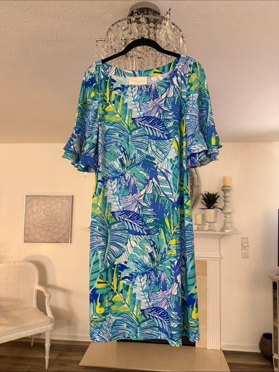 Pappagallo Dresses & Skirts - Pappagallo tropical blue palm print sundress comfort NWOT size Medium dress